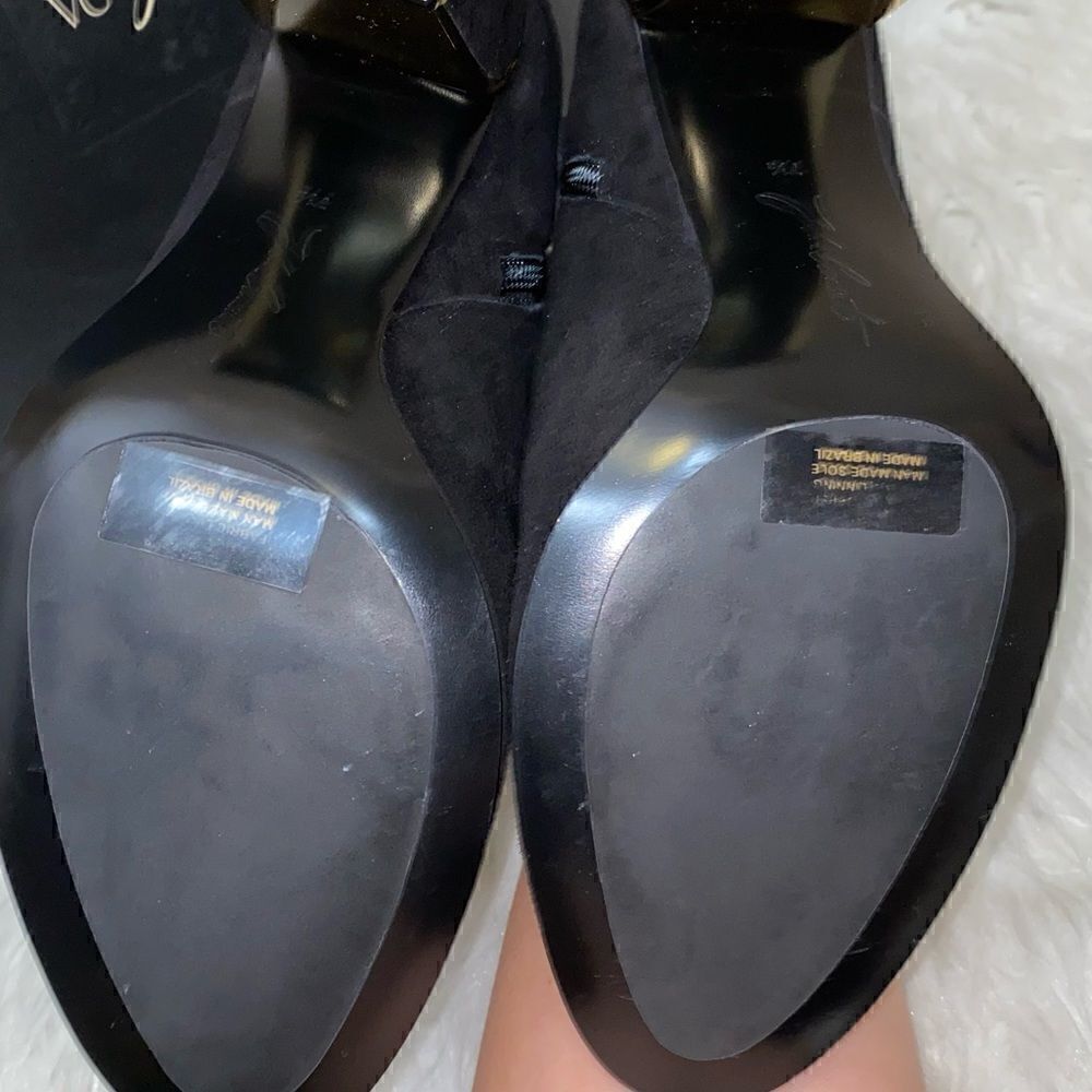 VC John Camuto Black True Suede Booties with Gold Trim - Picture 12 of 14